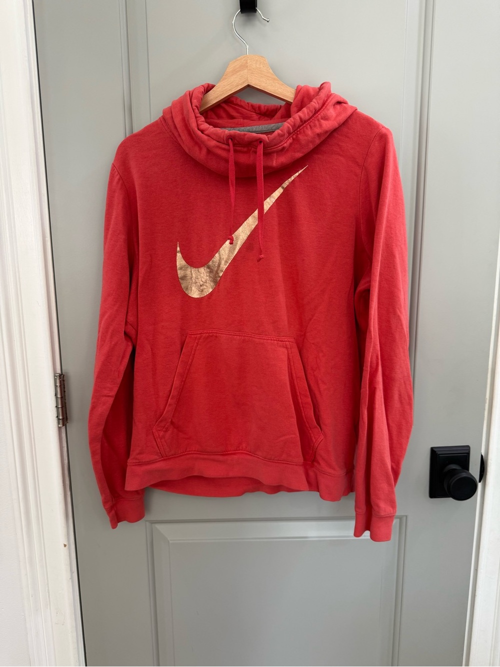 Nike Coral Pullover Cowl Neck Hoodie with Metallic Gold Swoosh